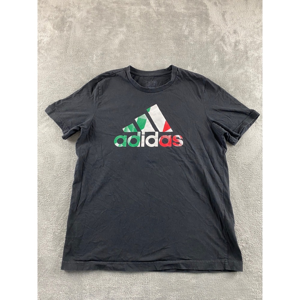 Adidas Mens Graphic Logo T-Shirt Black Green White Red Flag Colors Size M